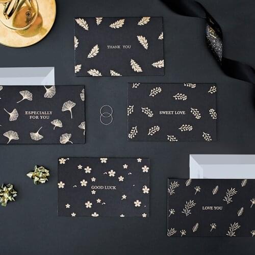 DD 50pcs Gold Stamping High-end Small Greeting Card Business Message Handwritten Bronzing Card Holiday Card Birthday Gift Card