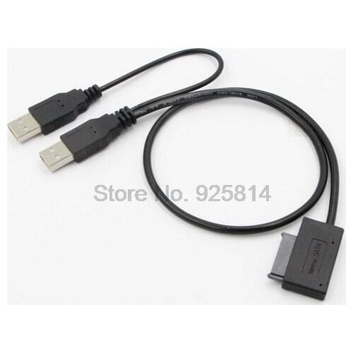 By dhl 100pcs USB2.0 to 6+7 13Pin Slimline SATA Cable With External USB2.0 Power Supply For Laptop CD-ROM DVD-ROM Adapter