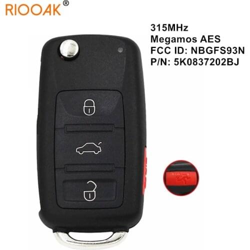 315MHz Megamos AES ID88 Flip Remote Car Key Fob NBGFS93N MQB 5K0837202BJ For VW VolksWagen Jetta Passat 2017 2018
