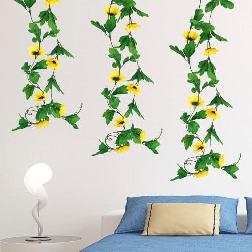 Garland Flower Vine Artificial Yellow Sunflower Wall Hanging Vines Wedding Floral Home Party Decor DIY Silk 2.3m