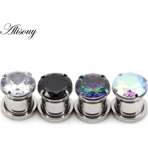 Alisouy 2PCS Stainelss Steel 3-14mm Ear Gauge Plug Tunnels Flesh Ear Strecher Expander Saddle Piercing Oreja Dilataciones