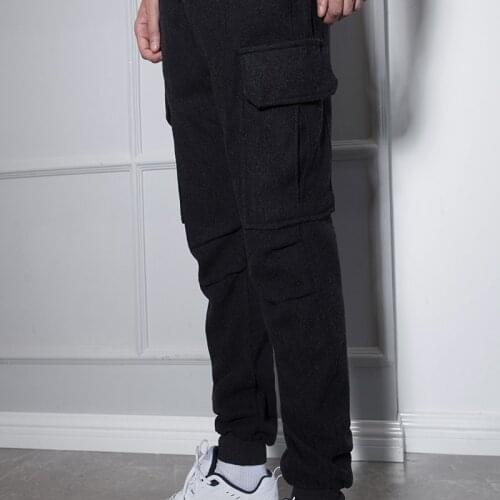 Europe and the United States high street style thick woolen overalls wild autumn and winter warm casual feet long pants type mal