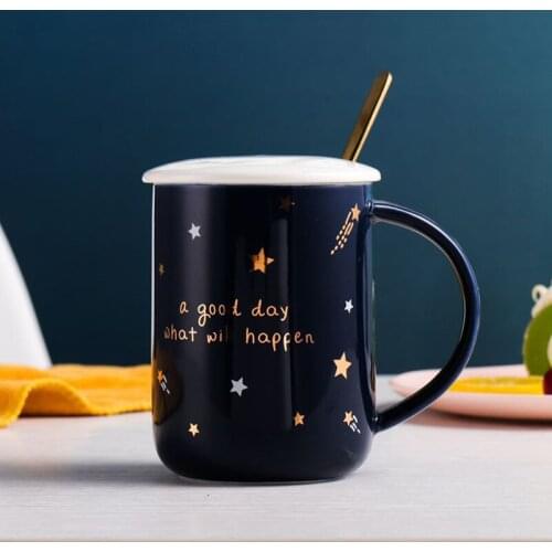 420ml Colorful glaze sky ceramics Mug with spoon lid,Porcelain mug,Flower Tea Set Coffee Cup,Water Milk Coffee Drinkware Gift