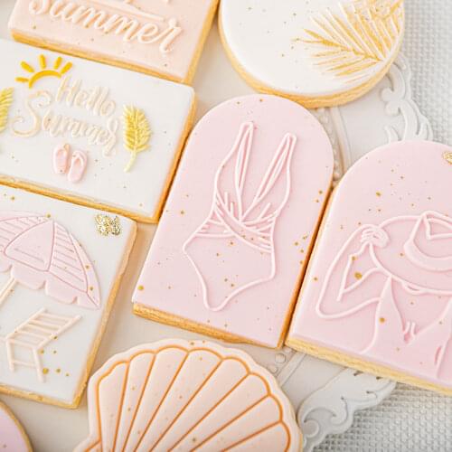 Acrylic Swimwear Girl Cookie Embosser Mold Cookie Cutter Summer Beach Cake Fondant Stamp Mold Sugar Craft Embossed Mold DIY