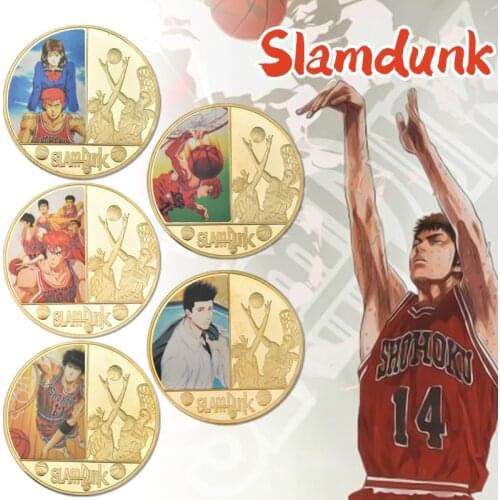 Hot SLAM DUNK Gold Plated Coins Collectibles with Coin Gift Box Japanese Challenge Coin Set Medal Original Gift For Man