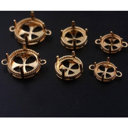 20pcs Brass Casted 8mm 10mm 12mm Open Back 4 Prongs Bezels Gem Stone CABs Cameo Base Connectors Quality DIY Jewelry Accessories