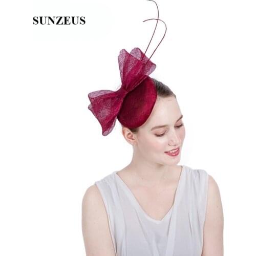 Burgundy Linen Hats for Bridal Big Bow Attractive Wedding Hats and Fascinators Small Hats cappello matrimonio donna SH80