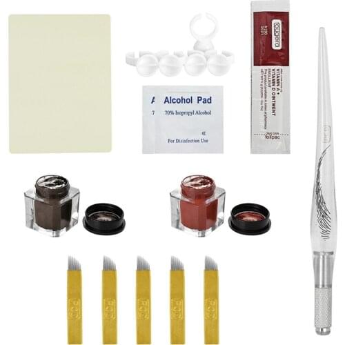Eyebrow Permanent Tattoo Kit Set Pen Pigment Ink Practise Skin Ring Cup