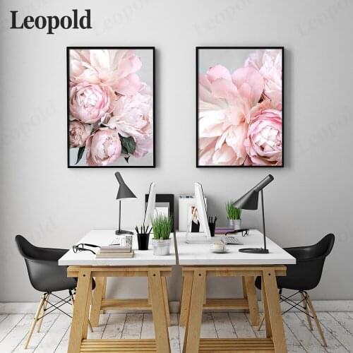 Nordic Style Pink Peony Wall Art Canvas Poster Print Flower Painting Minimalism Scandinavian Decoration Poster Living Room