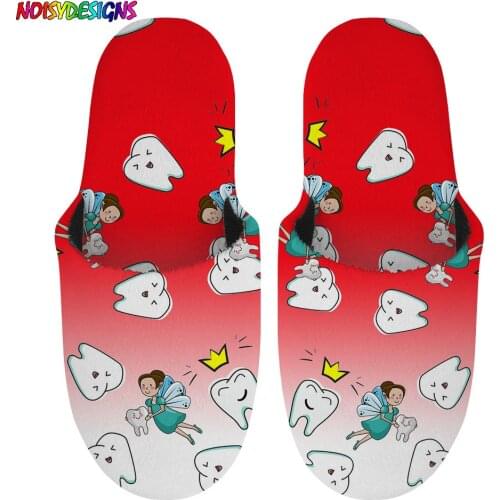 NOISYDESIGNS Gradient Color Cartoon Dental Nurse Pattern Plush Slipper Living Room Soft Breathable Cotton Shoes for Female 2021
