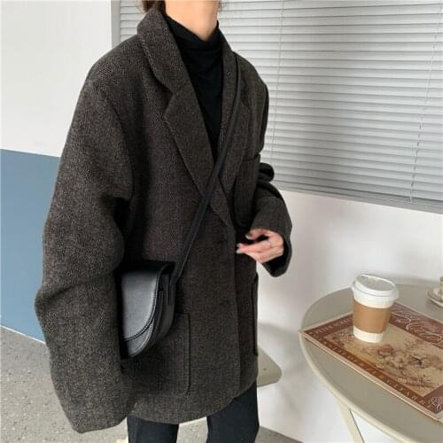 Woolen blazer women autumn and winter Korean style loose retro British style small suit