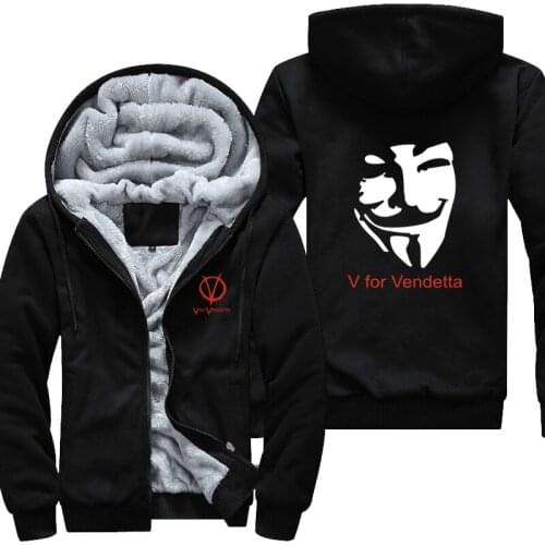 New Winter V for Vendetta Mask Rangers Men hooded Sweatshirts Thicken Zipper hoodies outerwear Jackets USA EU size Plus size
