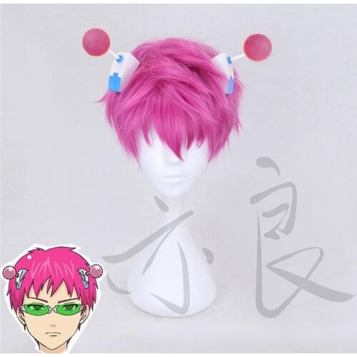 New Cospaly Wig Tokyo Anime The Disastrous Life of Saiki K. Wig Glasses Saiki Kusuo Short Pink Synthetic Hair wig
