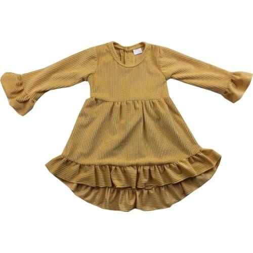 Beat wholesale childrens sets 100% cotton little girls dress bell sleeves tunic kids dress