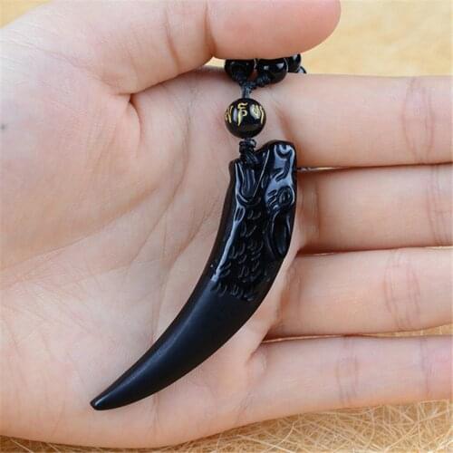 Drop Shipping Black Obsidian Carving Wolf Head Obdidian Amulet pendant free necklace obsidian Blessing Lucky pendant Men Jewelry