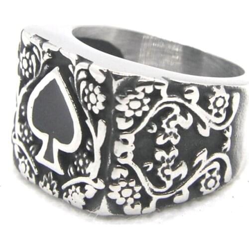 Size 7-13 Poker Spade Ring 316L Stainless Steel Fashion Jewelry Cool Heart Ring