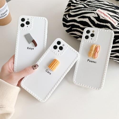 Funny 3D Kitchen Knife Food Phone Case For iPhone 11 Pro Max XR XS Max X 8 7 Plus Straight Edge White Soft Silicone Back Cover