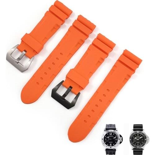 22mm 24mm Black Blue Green Orange watch band Silicone Rubber Watchband replacement For Panerai Strap tools steel buckle