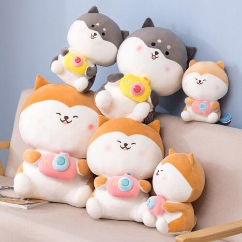 23/30cm Cute Shiba Inu With Camera In Hand Plush Toy Soft Stuffed Cartoon Animal Doll Sofa Pillow For Kids Birthday Xmas Gifts