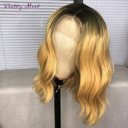 Light Brown Ombre Blonde Shorter Water Wave Synthetic Lace Frontal Wig Glueless Pre Pluked Heat Resistant Daily Use For Women