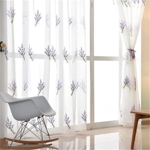 Purple Lavender Tulle Window Curtains for Girls Living Room Bedroom Pink Embroidered Flower Sheer Curtain Drape Custom Made