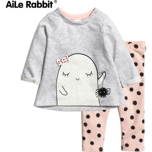 Spring New Girls Clothes Suit Cartoon Pattern Cotton Fashion Long-sleeved T-shirt Pants 2 Piece Suit Home Clothes Underwear