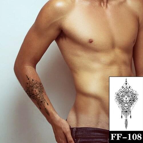 Waterproof Temporary Tattoo Sticker Flower Lotus Totem Flash Tattoos Sun Moon Feather Tiger Body Art Arm Fake Tatoo Women Men