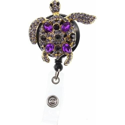 10 pcs /lot Purple Rhinestone Animal Turtle Retractable Badge Holder