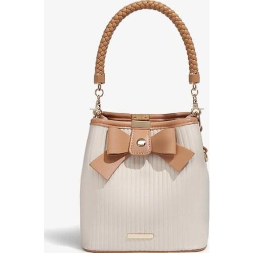 Minority Rope Woven Handbag Women Bow Bucket Bag Fashion One Shoulder Messenger Bag