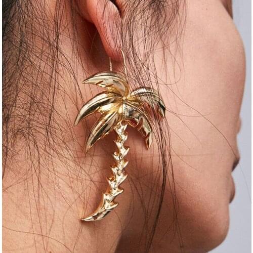 PPG&PGG Fashion Women Boho Coco Tree Dangle Earrings Jewelry for Wedding Gift Punk Metal Gold Brincos ZA Jewelry Drop Earrings