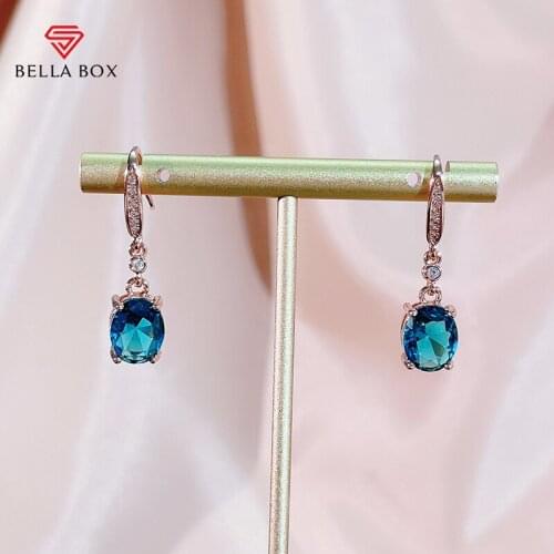 BELLA BOX Luxury 925 Sterling Silver Women Drop Earring Oval Shape Sapphire Gemstones Wedding Engagement Party Fine Jewelry Gift