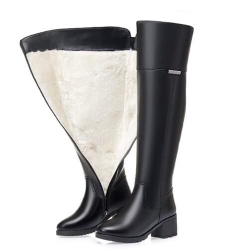 2021 Female winter Over The Knee Boots Women Genuine Leather Martin Boots Wool Lined Boots Fashion High Quality Boots