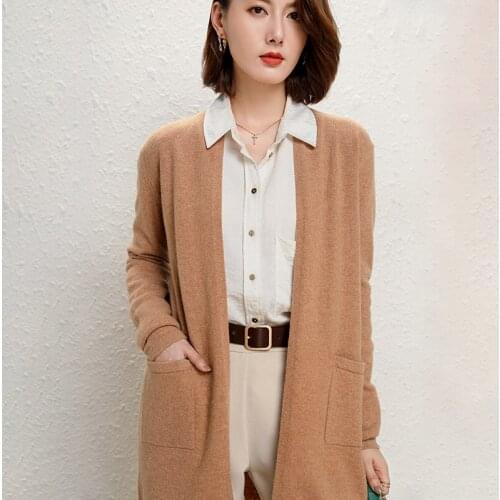 Hot Sale Women Jackets Long Cardigans 100% Australian Wool Knitting Sweaters 7Colors Long Sleeve Female Open stitch