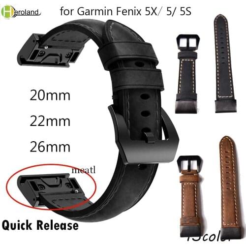 26mm 22mm 20mm Genuine Leather Easy Fit Watch Strap for Garmin Fenix 5X 5 5S Plus 3 3HR Quick Release Watchband WristBand Sport