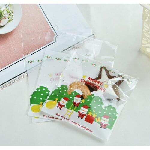 50PCS/Lot Santa Claus Christmas Gifts Bags For Self-adhesive Bake Cookies Biscuit Plastic Clear Packaging Bags Kids Gifts Candy