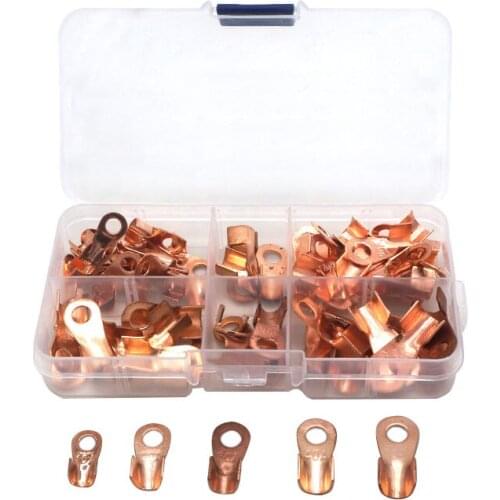 70pcs OT-10A 20A 30A 40A 50A Dia Red Copper Circular Splice Ring Terminal Wire Naked Battery Cable Connector lugs Terminals
