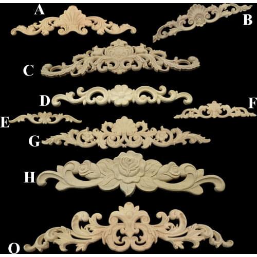 Natural Wood Appliques for Furniture Cabinet Unpainted Rectangle Carving Wooden Mouldings Decal Vintage Home Decor Decorative