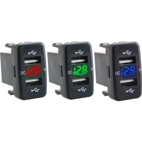 1pcs Car Charger Socket Dual USB Port Charging Volt Display Adapter Waterproof Dual Ports USB Outlet for Toyota