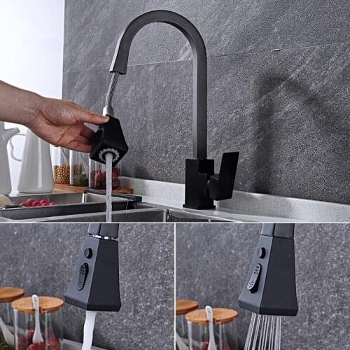 Black Pull Down Kitchen Faucet Tap Single Handle Bronze Kitchen Sink Mixer Tap 2 pattern Shower Spout Hot Cold Faucet
