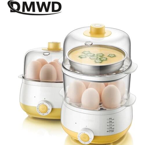 DMWD 2 Layers Large Capacity Electric Egg Cooker Boiler Home Breakfast Machine Food Heating Steamer Nursing Bottle Disinfection