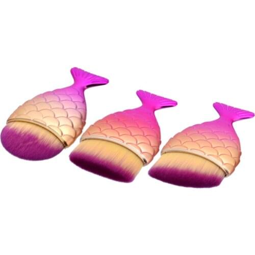 GUJHUI Band 3pcs/set Mermaid Foundation Brush Fishtail - shaped Makeup Brush Beauty Makeup Brushes for Girl W6026