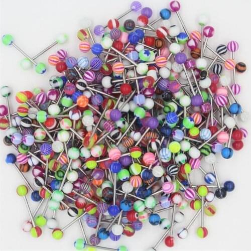 10/20/30/50/100 pcs Double Acrylic Ball Tounge Nipple Ear Rings Bars Barbell Plug Tunnel Body Piercing Jewelry C66