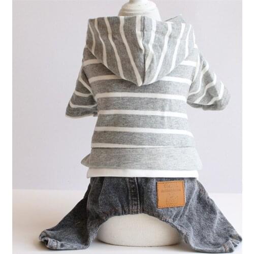 New Spring Autumn Winter Xs Dog Clothes For Small Dogs Girl Boy Gray Stripe Cover Leg Jean Jumpsuits Puppy Outfit Pet Clothing