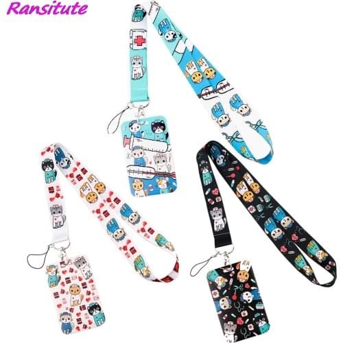 Ransitute R1890 Medical Cat Bank Credit Card Holder ID Name Work Card Holder DIY Hang Rope For Doctor Nurse Hospital Supplies