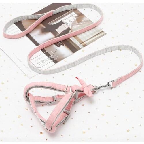 4 Colors Solid Cat Dog Harness Durable 125cm Dog Leash For Walking Small Cat Bowkot Heavy Duty Adjustable Harness Set For Pet#15
