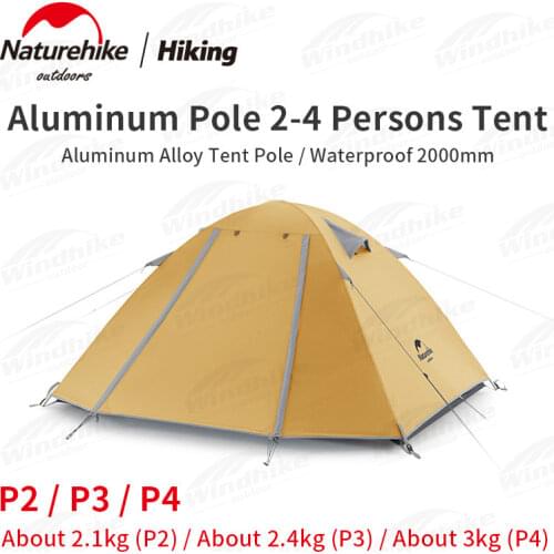 Naturehike NEW P Series Classic Camping Tent 2 3 4 Persons 210T Waterproof Famliy Tent Aluminum Pole Outdoor Travel Sunscreen