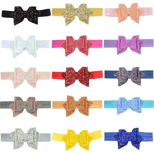 13*6 CM Solid Color Sequins Bows Headband Infant Shining Dovetail Bowknot Hair Bands Children Clothing Accessories Birthday Gift