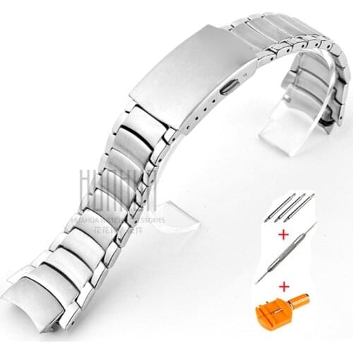 Watch accessories 18mm mens stainless steel strap for Casio 2328 EF-512D ladies Silver waterproof sports strap