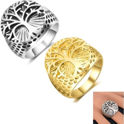 Retro Life Tree Mens Rings Stainless Steel Gold Ring Simple Style Party Ring Hiphop Rock Punk Party Gift Male Jewelry