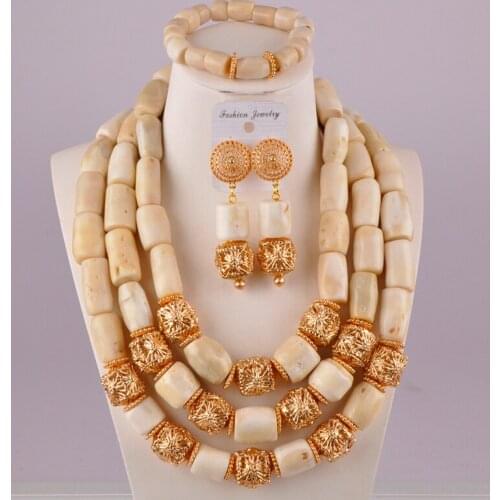Luxurious white coral beads nigerian wedding set african coral necklace bridal jewelry sets C21-36-03